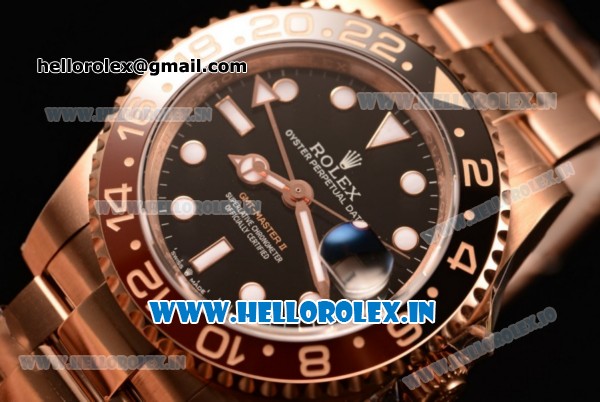 Rolex GMT-Master II Swiss ETA 2836 Automatic Rose Gold Case Black Dial With Dots Markers Rose Gold Bracelet - 1:1 Original( BP) - Click Image to Close