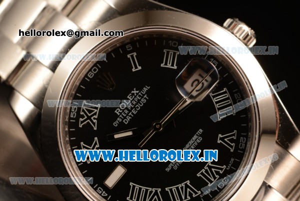Rolex Datejust Oyster Perpetual Swiss ETA 2836 Automatic Steel Case Black Dial With Roman Numeral Markers Steel Bracelet (BP) - Click Image to Close