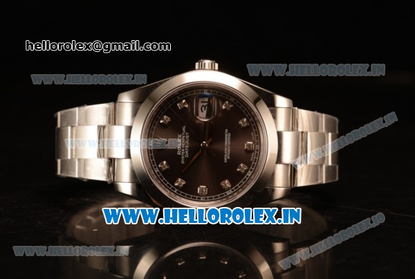 Rolex Datejust Oyster Perpetual Swiss ETA 2836 Automatic Steel Case Brown Dial With Diamonds Markers Steel Bracelet (BP) - Click Image to Close