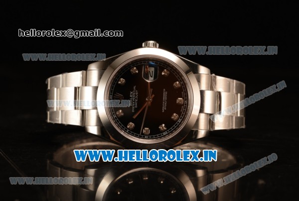 Rolex Datejust Oyster Perpetual Swiss ETA 2836 Automatic Steel Case Black Dial With Diamonds Markers Steel Bracelet (BP) - Click Image to Close
