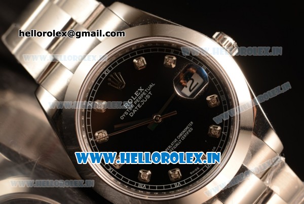 Rolex Datejust Oyster Perpetual Swiss ETA 2836 Automatic Steel Case Black Dial With Diamonds Markers Steel Bracelet (BP) - Click Image to Close