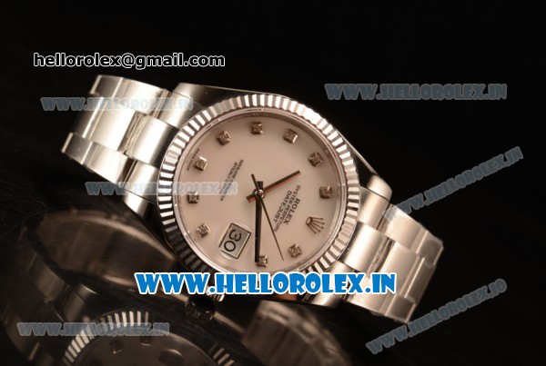 Rolex Datejust Oyster Perpetual Swiss ETA 2836 Automatic Steel Case White Dial With Diamonds Markers Steel Bracelet (BP) - Click Image to Close