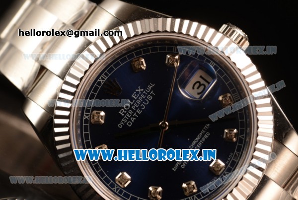 Rolex Datejust Oyster Perpetual Swiss ETA 2836 Automatic Steel Case Diamonds Markers With Blue Dial Steel Bracelet (BP) - Click Image to Close