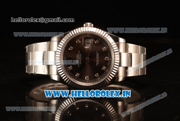 Rolex Datejust Oyster Perpetual Swiss ETA 2836 Automatic Steel Case Brown Dial With Diamonds Markers Steel Bracelet (BP) - Click Image to Close