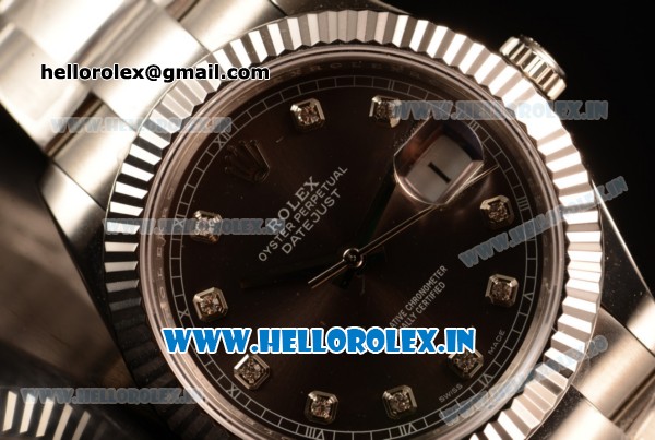 Rolex Datejust Oyster Perpetual Swiss ETA 2836 Automatic Steel Case Brown Dial With Diamonds Markers Steel Bracelet (BP) - Click Image to Close