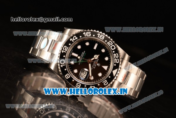 Rolex GMT-Master II Clone Rolex 3186 Automatic 904 Steel Case Dots Markers With Black Dial Steel Bracelet - 1:1 Original(NOOB) - Click Image to Close