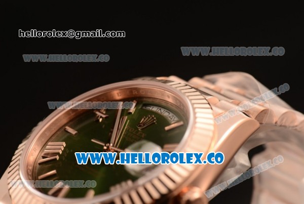 Rolex Day-Date Clone Rolex 3235 Automatic Rose Gold Case with Brown Dial Roman Numeral Markers and Rose Gold Bracelet (CF) - Click Image to Close