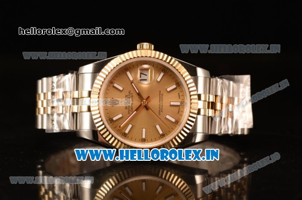 Rolex Datejust 37mm Swiss ETA 2836 Automatic Two Tone with Gold Dial and Stick Markers - Click Image to Close