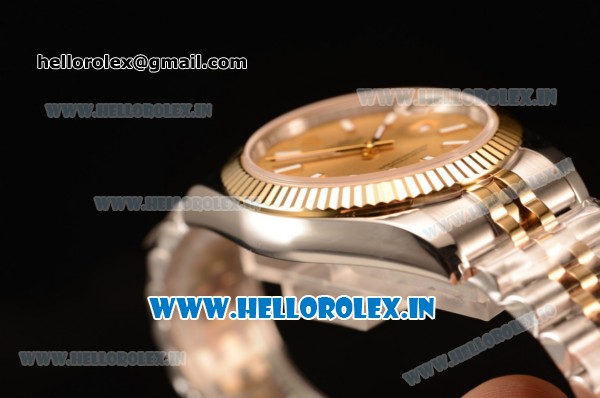 Rolex Datejust 37mm Swiss ETA 2836 Automatic Two Tone with Gold Dial and Stick Markers - Click Image to Close