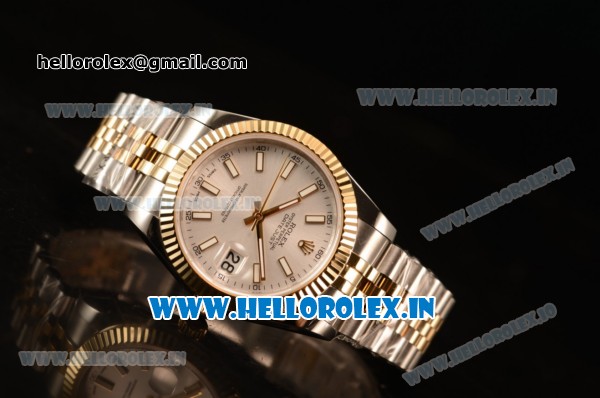 Rolex Datejust 37mm Swiss ETA 2836 Automatic Two Tone with Sliver Dial and Stick Markers - Click Image to Close