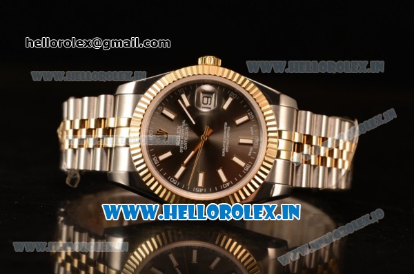 Rolex Datejust 37mm Swiss ETA 2836 Automatic Two Tone with Grey Dial and Stick Markers - Click Image to Close