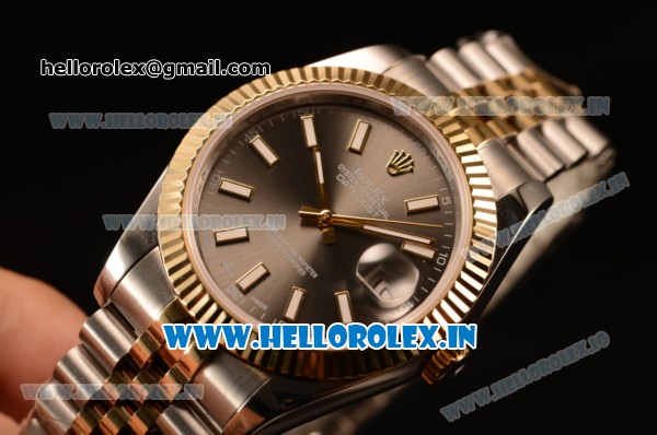 Rolex Datejust 37mm Swiss ETA 2836 Automatic Two Tone with Grey Dial and Stick Markers - Click Image to Close