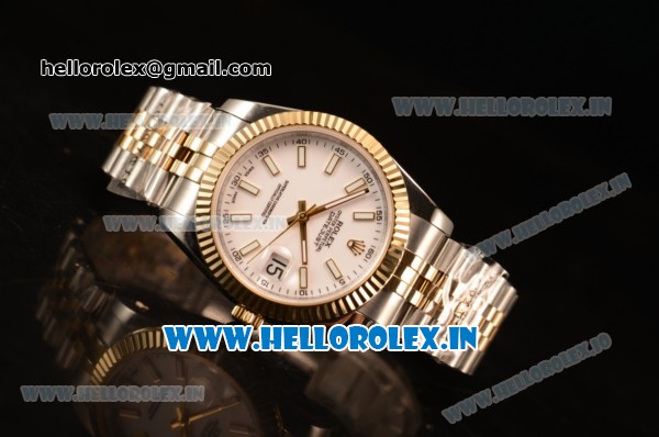 Rolex Datejust 37mm Swiss ETA 2836 Automatic Two Tone with White Dial and Stick Markers - Click Image to Close