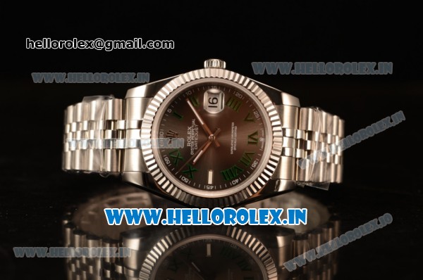 Rolex Datejust 37mm Swiss ETA 2836 Automatic Movement Steel Case with Steel Bezel Grey Dial Green Roman Steel Strap - Click Image to Close