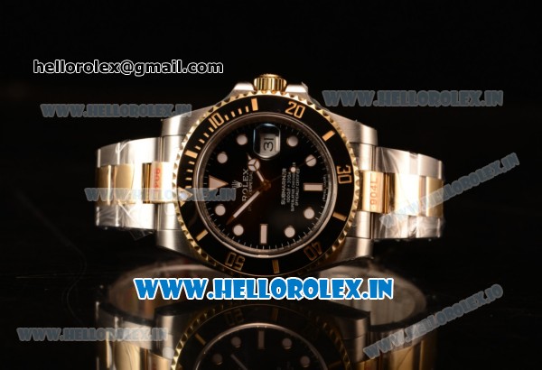 Rolex Submariner Swiss ETA 2836 Automatic Two Tone Case/Bracelet with Black Dial Stick (BP) - Click Image to Close