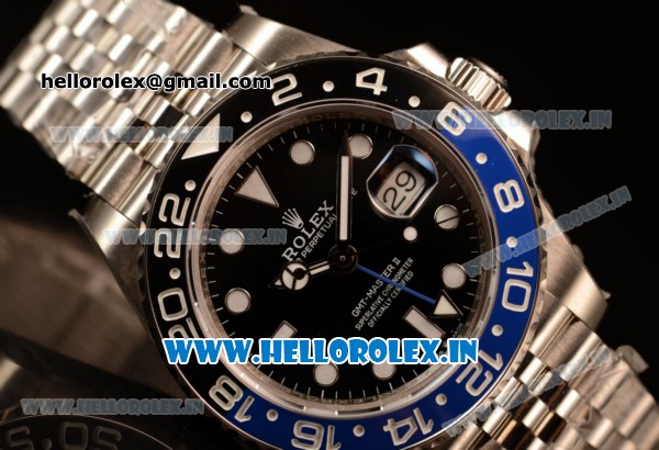 Rolex GTM-Master II 2836 Automatic Steel Case with Black Dial Dots Markers and Steel Bracelet With Blue/Black Ceramic Bezel - Click Image to Close