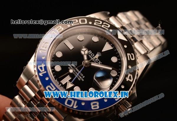 Rolex GTM-Master II 2836 Automatic Steel Case with Black Dial Dots Markers and Steel Bracelet With Blue/Black Ceramic Bezel - Click Image to Close
