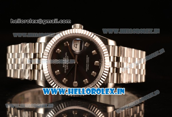 Rolex Datejust 37mm Swiss ETA 2836 Automatic Steel Case with Jubilee Steel Bezel Black Mop Dial Diamonds Steel Bracelet - Click Image to Close