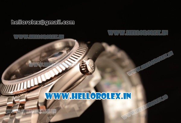 Rolex Datejust 37mm Swiss ETA 2836 Automatic Steel Case with Jubilee Steel Bezel Black Mop Dial Diamonds Steel Bracelet - Click Image to Close