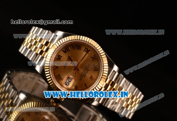 Rolex Datejust 37mm Swiss ETA 2836 Automatic Two Tone with Gold Dial and Roman Markers - Click Image to Close