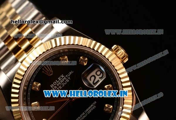 Rolex Datejust 37mm Swiss ETA 2836 Automatic Two Tone with Black Dial and Diamonds Markers - Click Image to Close