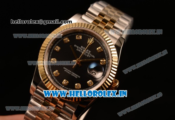 Rolex Datejust 37mm Swiss ETA 2836 Automatic Two Tone with Black Dial and Diamonds Markers - Click Image to Close