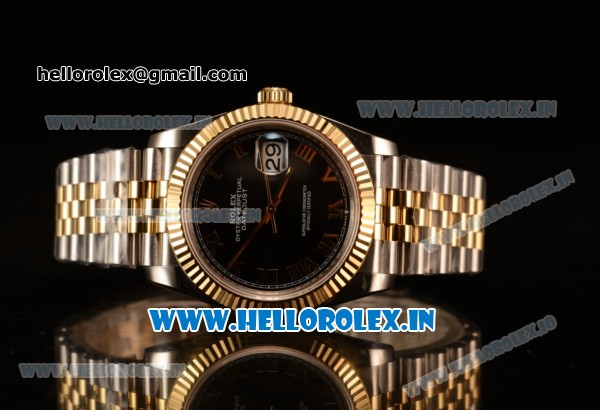 Rolex Datejust 37mm Swiss ETA 2836 Automatic Two Tone with Black Dial and Roman Markers - Click Image to Close