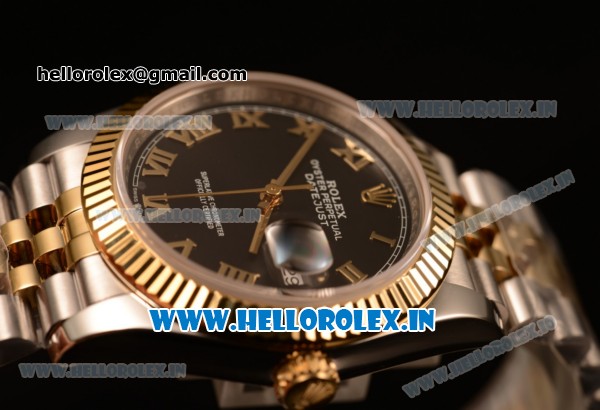 Rolex Datejust 37mm Swiss ETA 2836 Automatic Two Tone with Black Dial and Roman Markers - Click Image to Close