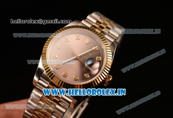 Rolex Datejust 37mm Swiss ETA 2836 Automatic Two Tone with Pink Dial and Diamonds Markers - Click Image to Close