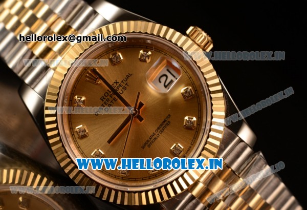 Rolex Datejust 37mm Swiss ETA 2836 Automatic Two Tone with Gold Dial and Diamonds Markers - Click Image to Close