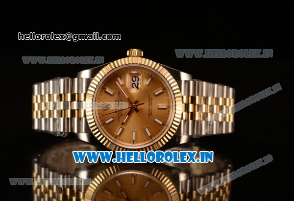 Rolex Datejust 37mm Swiss ETA 2836 Automatic Two Tone with Gold Dial and Stick Markers - Click Image to Close