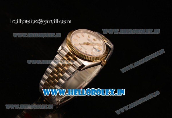 Rolex Datejust 37mm Swiss ETA 2836 Automatic Two Tone with White Dial and Stick Markers - Click Image to Close