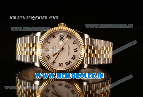 Rolex Datejust 37mm Swiss ETA 2836 Automatic Two Tone with White Dial and Roman Markers - Click Image to Close