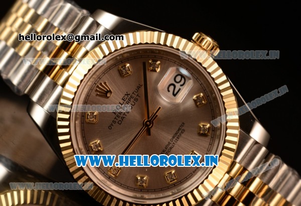 Rolex Datejust 37mm Swiss ETA 2836 Automatic Two Tone with Sliver Dial and Diamonds Markers - Click Image to Close