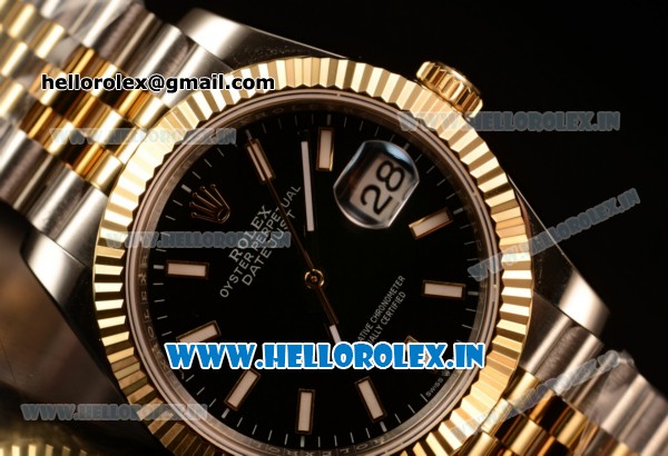 Rolex Datejust 37mm Swiss ETA 2836 Automatic Two Tone with Black Dial and Stick Markers - Click Image to Close