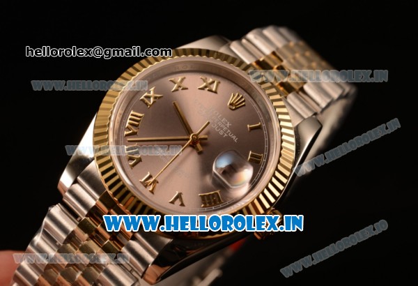Rolex Datejust 37mm Swiss ETA 2836 Automatic Two Tone with Pink Dial and Roman Markers - Click Image to Close