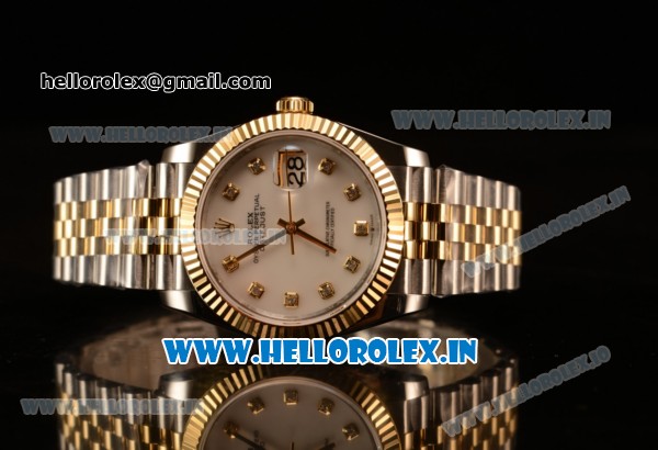 Rolex Datejust 37mm Swiss ETA 2836 Automatic Two Tone with White MOP Dial and Diamonds Markers - Click Image to Close