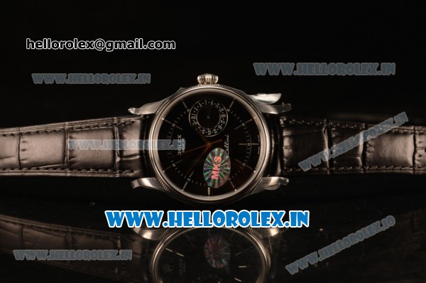 Rolex Cellini Date Black Dial Stainless Steel Swiss ETA 2836 With Black Leather Strap 50519 bkbk - Click Image to Close