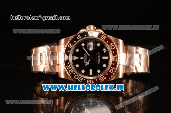 Rolex GMT-Master II Swiss ETA 2836 Automatic Rose Gold Case With Ceramic Bezel Black Dial 126715CHNR bk - Click Image to Close