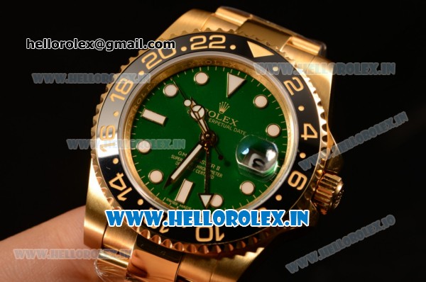 Rolex GMT-Master II Swiss ETA 2836 Automatic Yellow Gold Case With Ceramic Bezel Green Dial 116718LN - Click Image to Close