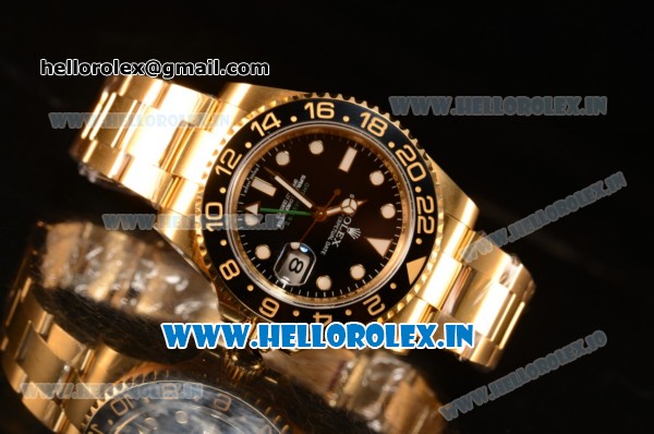 Rolex GMT-Master II Swiss ETA 2836 Automatic Yellow Gold Case With Ceramic Bezel Black Dial 116718 BK - Click Image to Close