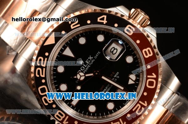 Rolex GMT-Master II Swiss ETA 2836 Automatic Two Tone Rose Gold Case With Ceramic Bezel Black Dial 126711CHNR bk - Click Image to Close