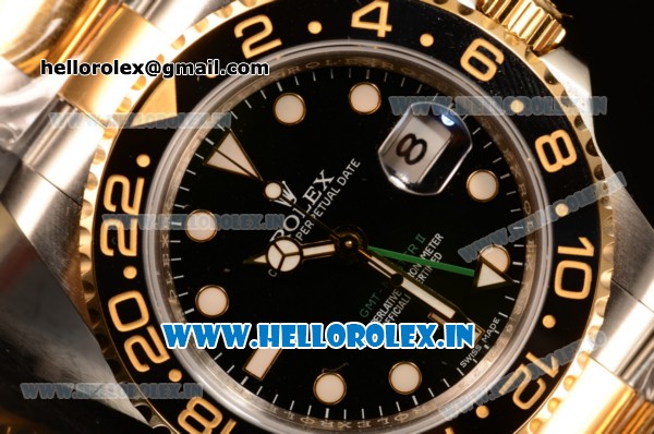 Rolex GMT-Master II Swiss ETA 2836 Automatic Two Tone Rose Gold Case With Ceramic Bezel Black Dial 116713 LN - Click Image to Close