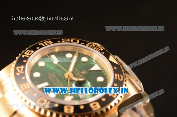 Rolex GMT-Master II Clone Rolex 3135 Automatic Yellow Gold Case With Ceramic Bezel Green Dial 116718LN (BP) - Click Image to Close