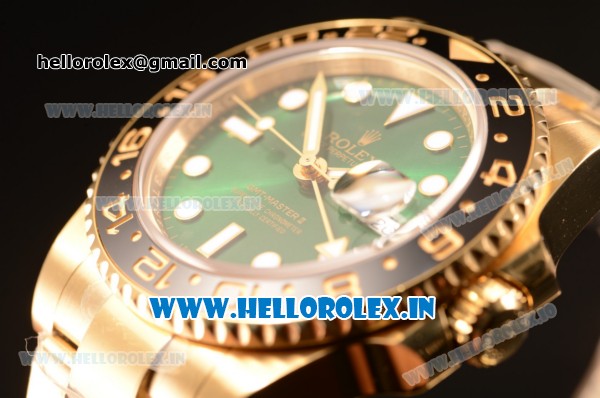 Rolex GMT-Master II Clone Rolex 3135 Automatic Yellow Gold Case With Ceramic Bezel Green Dial 116718LN (BP) - Click Image to Close