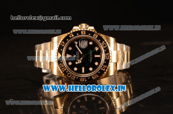 Rolex GMT-Master II Clone Rolex 3135 Automatic Yellow Gold Case With Ceramic Bezel Black Dial 116718 BK (BP) - Click Image to Close
