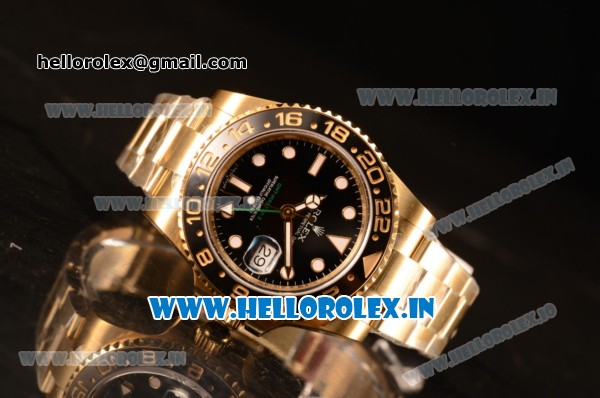 Rolex GMT-Master II Clone Rolex 3135 Automatic Yellow Gold Case With Ceramic Bezel Black Dial 116718 BK (BP) - Click Image to Close