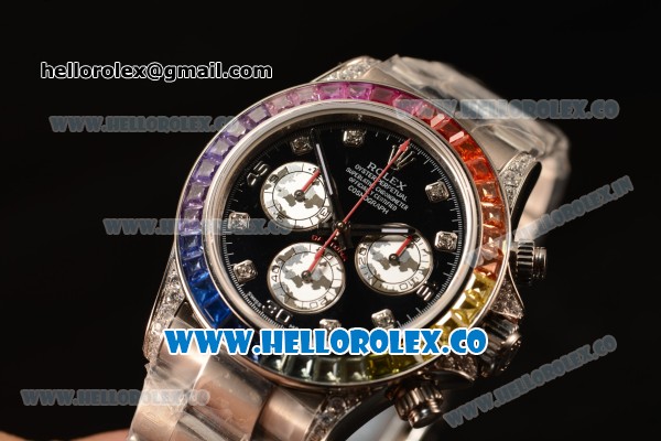 Rolex Daytona Rainbow Diamond Bezel Clone Rolex 4130 Automatic (Correct Hand Stack) 116509 - Click Image to Close