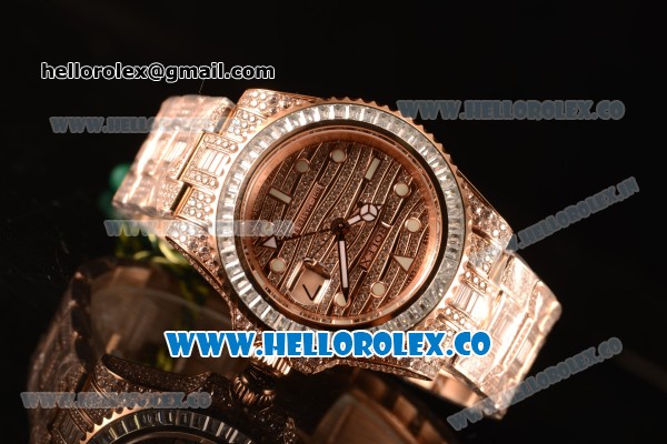 Rolex GMT Master II All Diamond With Swiss ETA 2836 Automatic Rose Gold 116769TRRR - Click Image to Close