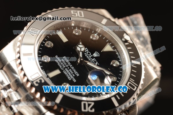 Rolex Submariner Black Ceramic Bezel With Black Dial All Steel With ETA 2836 Diamond Marker EW - Click Image to Close